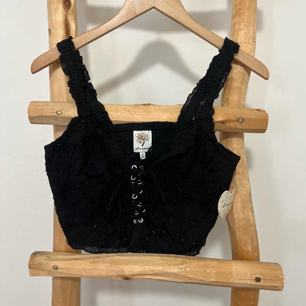 Black Lace-Up Eyelet Corset Top